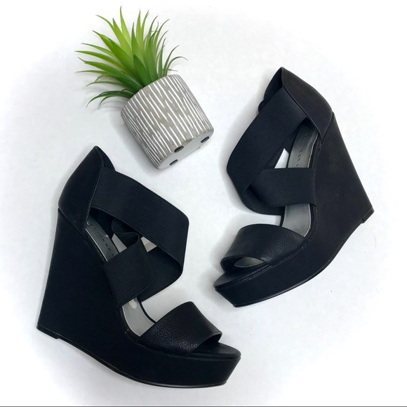 Chinese Laundry Shoes - Chinese Laundry Black Criss Cross Wedge Heels